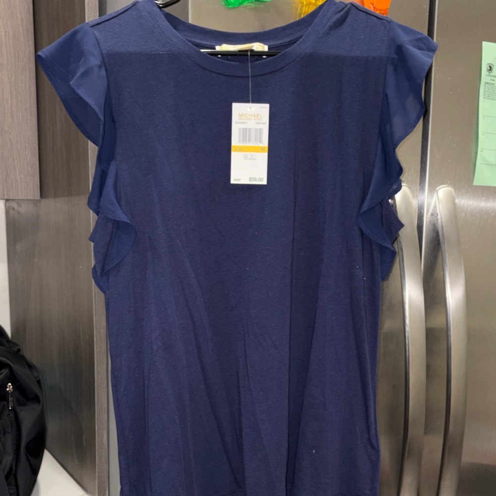 Michael Kors Navy Ruffle Sleeve Tank Top